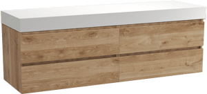 Balmani Lucida meuble salle de bains suspendu 180 x 55 cm chêne brut avec Dominus tablette simple ou double en solid surface blanc mat