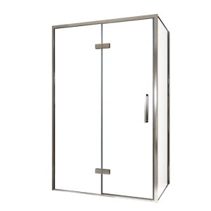 Balmani Senses Design douchehoek met linkse draaideur en vaste zijwand, 120 x 100 cm, Helder glas, Chroom profielen, met coating