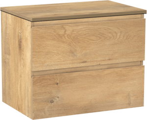 Linie Lado zwevend badkamermeubel 70 x 46 cm natuur eik met Lado enkel tablet in melamine natuur eik