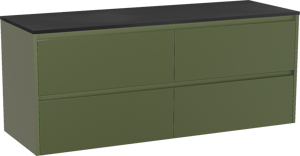 Storke Seda zwevend badkamermeubel 150 x 52 cm olijfgroen met Panton enkel of dubbel tablet in gepoedercoate mdf mat zwart