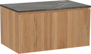 Balmani Idra by Mitra hängendes Möbelstück Set: 90 x 55 cm, Teak, mit Stretto Einzel Waschtischplatte, Marmor Pietra Grey