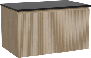 Storke Ribs hängendes Möbelstück Set: 85 x 52 cm, Rohe Eiche, mit Panton Einzel Waschtischplatte, Pulverbeschichtetes MDF, Schwarz matt, Vertikale symmetrische gerade Rippe