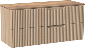 Linie Ribbo meuble salle de bains suspendu 120 x 46 cm chêne clair avec Lado tablette simple ou double en mélaminé chêne naturel, Nervure circulaire symétrique verticale