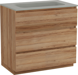 Balmani Lucida freistehendes Möbelstück Set: 90 x 55 cm, Teak, mit Tablo Strada Einzelwaschtisch, Marmorkomposit Seidengrau