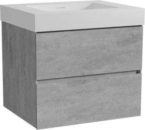 Storke Edge zwevend badkamermeubel 65 x 52 cm beton donkergrijs met Mata High enkele wastafel in solid surface mat wit