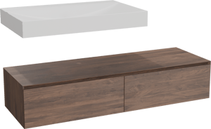 Balmani Mitra Elements hängendes Möbelstück Set: 150 x 55 cm, Amerikanischer Nussbaum mit Wave Einzelwaschtisch 90 cm, Solid Surface Weiß matt