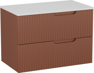 Linie Ribbo zwevend badkamermeubel 80 x 46 cm cotto met Lado enkel tablet in melamine terrazzo wit, Verticale symmetrische ronde ribbel