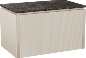 Balmani Eclips meuble salle de bains suspendu 90 x 55 cm Sandbeige avec Stretto tablette simple en Dark Emperador marbre, Nervure droite symétrique verticale