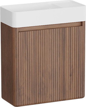 Balmani Fara Ribs hängendes WC-Möbel-Set, 45 x 22 cm, Amerikanischer Nussbaum mit Fara Waschtisch in Matte Solid Surface