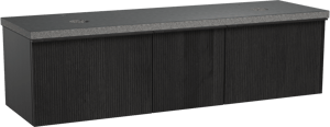 Balmani Forma meuble salle de bains suspendu 180 x 55 cm chêne noir avec Rock tablette double en granit noir, Nervure gauche symétrique verticale