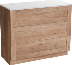 Linie Classo freistehendes Möbelstück Set: 100 x 46 cm, Naturbelassene Eiche, mit Lado Einzel- oder Doppel Waschtischplatte, Marmorkomposit Weiß matt