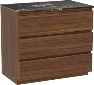 Balmani Lucida meuble salle de bains à poser 90 x 55 cm noyer américain avec Stretto tablette simple en marbre portoro gold