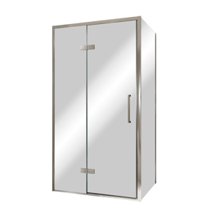 Balmani Senses Design douche en coin avec porte pivotante à gauche et paroi latérale fixe, 100 x 100 cm, Miroir Reflex, Profil chrome, coating inclus