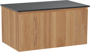 Balmani Idra by Mitra hängendes Möbelstück Set: 90 x 55 cm, Teak, mit Stretto Einzel Waschtischplatte, Schwarzes Granit