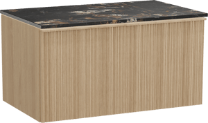 Balmani Forma meuble salle de bains suspendu 90 x 55 cm chêne naturel avec Stretto tablette simple en marbre portoro gold, Nervure circulaire asymétrique verticale
