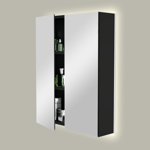 Storke Reflecta Spiegelschrank, 60 x 75 cm, schwarz matt, mit Spiegelbeleuchtung