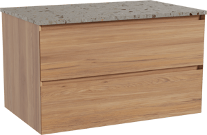 Balmani Mitra zwevend badkamermeubel 90 x 55 cm teak met Stretto enkel tablet in terrazzo greige terrazzo