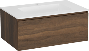 Storke Edge meuble salle de bains suspendu 85 x 52 cm noyer avec Bilia plan simple en marbre composite blanc brillant