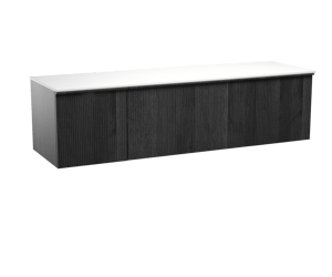 Balmani Forma meuble salle de bains suspendu 180 x 55 cm chêne noir avec Stretto tablette simple ou double en solid surface blanc mat, Nervure droite symétrique verticale