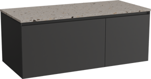 Balmani Idra by Mitra zwevend badkamermeubel 120 x 55 cm mat zwart met Stretto enkel of dubbel tablet in terrazzo greige terrazzo
