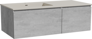 Storke Edge meuble salle de bains suspendu 110 x 52 cm béton gris foncé avec Diva vasque asymétrique gauche en top solid soie grise