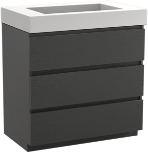 Balmani Lucida meuble salle de bains à poser 90 x 55 cm chêne noir avec Modus plan simple en solid surface blanc mat