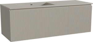 Storke Ribs zwevend badkamermeubel 140 x 52 cm zijdegrijs met Diva asymmetrisch linkse wastafel in top solid zijdegrijs, Verticale symmetrische rechte ribbel