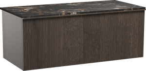 Balmani Forma zwevend badkamermeubel 120 x 55 cm gerookte eik met Stretto enkel tablet in marmer portoro gold, Verticale symmetrische rechte ribbel