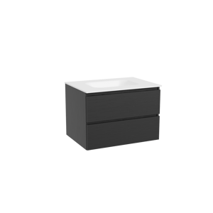 Balmani Lucida meuble salle de bains suspendu 75 x 55 cm chêne noir avec Tablo Arcato plan simple en solid surface blanc mat