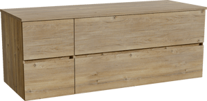 Storke Edge zwevend badkamermeubel 140 x 52 cm ruwe eik met Panton enkel of dubbel tablet in melamine ruwe eik
