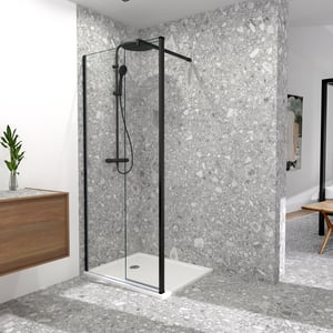 Balmani Move douche à l'italienne avec panneau latéral pivotant 100 x 200 cm verre transparent, avec coating, profil noir mat