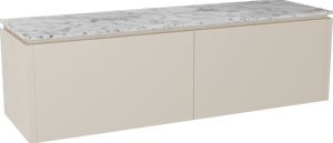 Balmani Eclips hängendes Möbelstück Set: 180 x 55 cm, Sandbeige, mit Stretto Einzel- oder Doppel Waschtischplatte Carrara-Marmor