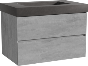 Storke Edge zwevend badkamermeubel 85 x 52 cm beton donkergrijs met Scuro High enkele wastafel in kwarts mat zwart
