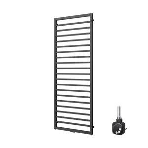 Vipera Listona Einzel Handtuchheizkörper 60 x 180 cm Elektrische Heizung Schwarz matt Seiten- und Mittelanschluss 800W, inkl. Widerstand