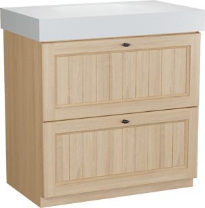 Balmani Lemon staand badkamermeubel 90 x 55 cm, fineer natuur eik met Arcato enkele wastafel in mat wit