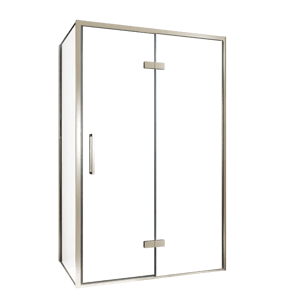 Balmani Senses Design douchehoek met rechtse draaideur en vaste zijwand, 120 x 100 cm, Helder glas, Brushed CoolMetal profielen, met coating