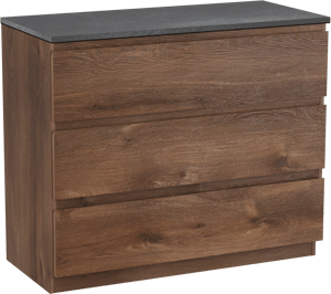 Linie Lado staand badmeubel 100 x 46 cm bruin eiken met Lado enkel of dubbel wastafelblad in melamine grijze leisteen