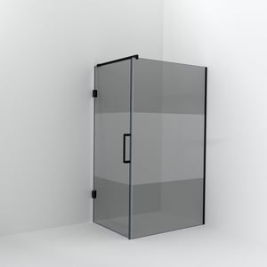 Balmani Modular Walk-In Dusche mit Tür: 120 x 200 cm mit Tür 90 cm, Rauchglas mit mattiertem Streifen inklusive Coating, Profil Schwarz matt
