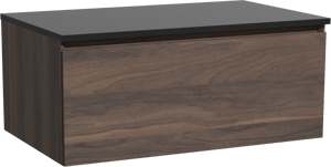 Storke Edge meuble salle de bains suspendu 85 x 52 cm noyer avec Panton tablette simple en mdf enduit de poudre noir mat