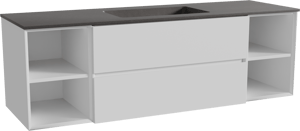 Storke Edge zwevend badkamermeubel 165 x 52 cm mat wit met Scuro enkele wastafel in kwarts mat zwart