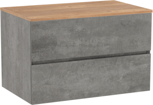 Storke Edge hängendes Möbelstück Set: 85 x 52 cm, Beton dunkelgrau, mit Panton Einzel Waschtischplatte, Melamin Rohe Eiche