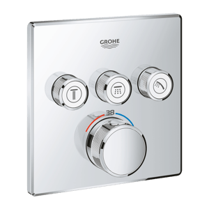 Grohe Grohtherm SmartControl Square thermostat de douche encastré 3 évacuations chrome brillant