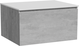 Storke Edge hängendes Möbelstück Set: 65 x 52 cm, Beton dunkelgrau, mit Tavola Einzel Waschtischplatte, Solid Surface Weiß matt