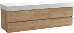 Balmani Lucida meuble salle de bains suspendu 180 x 55 cm chêne brut avec Dominus tablette simple ou double en solid surface blanc mat