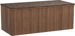 Balmani Forma meuble salle de bains suspendu 120 x 55 cm noyer américain avec Stretto tablette simple ou double en marbre dark emperador, Nervure circulaire asymétrique verticale