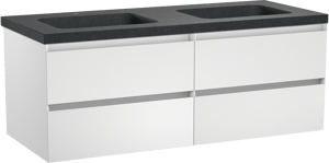 Balmani Mitra meuble salle de bains suspendu 135 x 55 cm blanc mat avec Napoli double vasque en granit noir