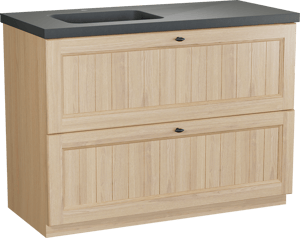 Balmani Lemon staand badkamermeubel 120 x 55 cm, fineer natuur eik met Napoli asymmetrisch linkse wastafel in graniet zwart