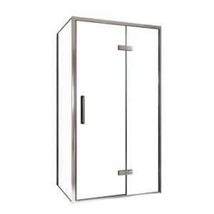 Balmani Senses Design douche en coin avec porte pivotante à droite et paroi latérale fixe, 100 x 100 cm, Verre transparent, Profil chrome