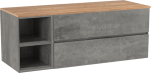 Storke Edge zwevend badkamermeubel 140 x 52 cm beton donkergrijs met Panton enkel of dubbel tablet in melamine ruwe eik