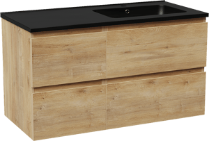 Linie Lado meuble salle de bains suspendu 100 x 46 cm chêne naturel avec Vano vasque asymétrique droite en marbre composite noir mat
